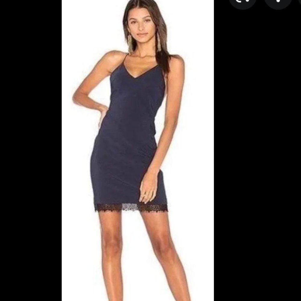 Alice + Olivia Navy Lace-Trimmed Mini/short dress